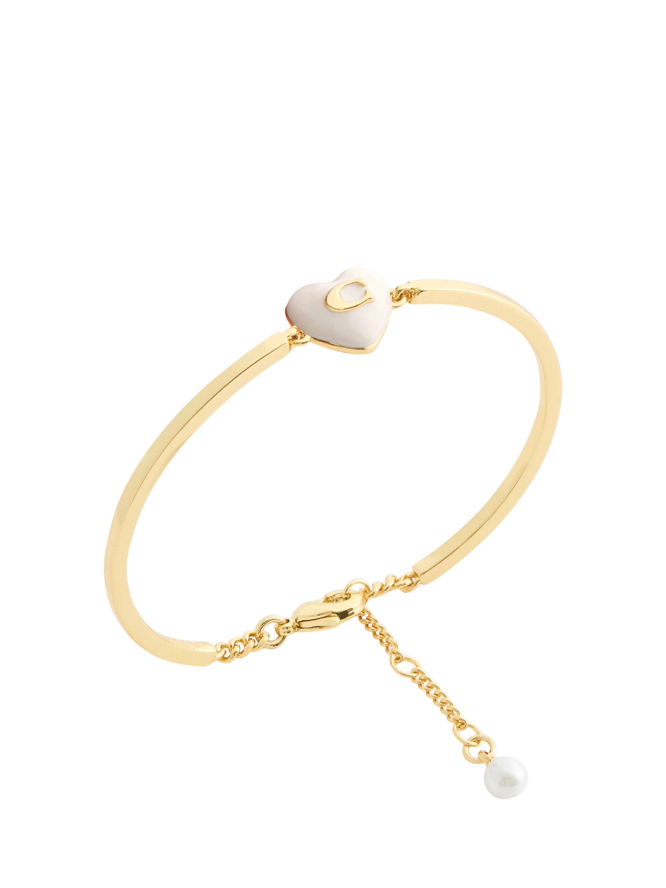 Product image 2 of 3, which shows Coach Enamel Heart Charm Cuff Bracelet, Gold