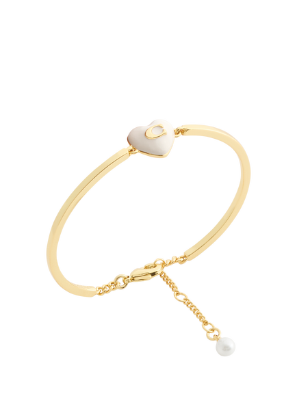 Coach Enamel Heart Charm Cuff Bracelet, Gold - view 2, Gold