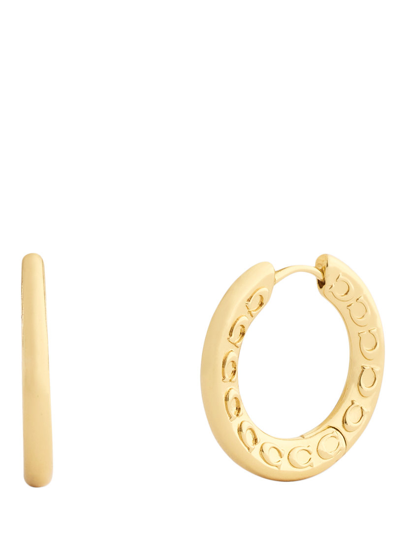 Product image 1 of 3, which shows Coach Sculpted C Hoop Earrings, Gold