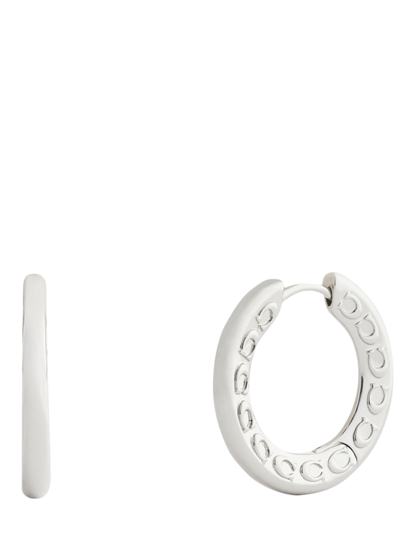 Product image 1 of 3, which shows Coach Sculpted C Hoop Earrings, Rhodium