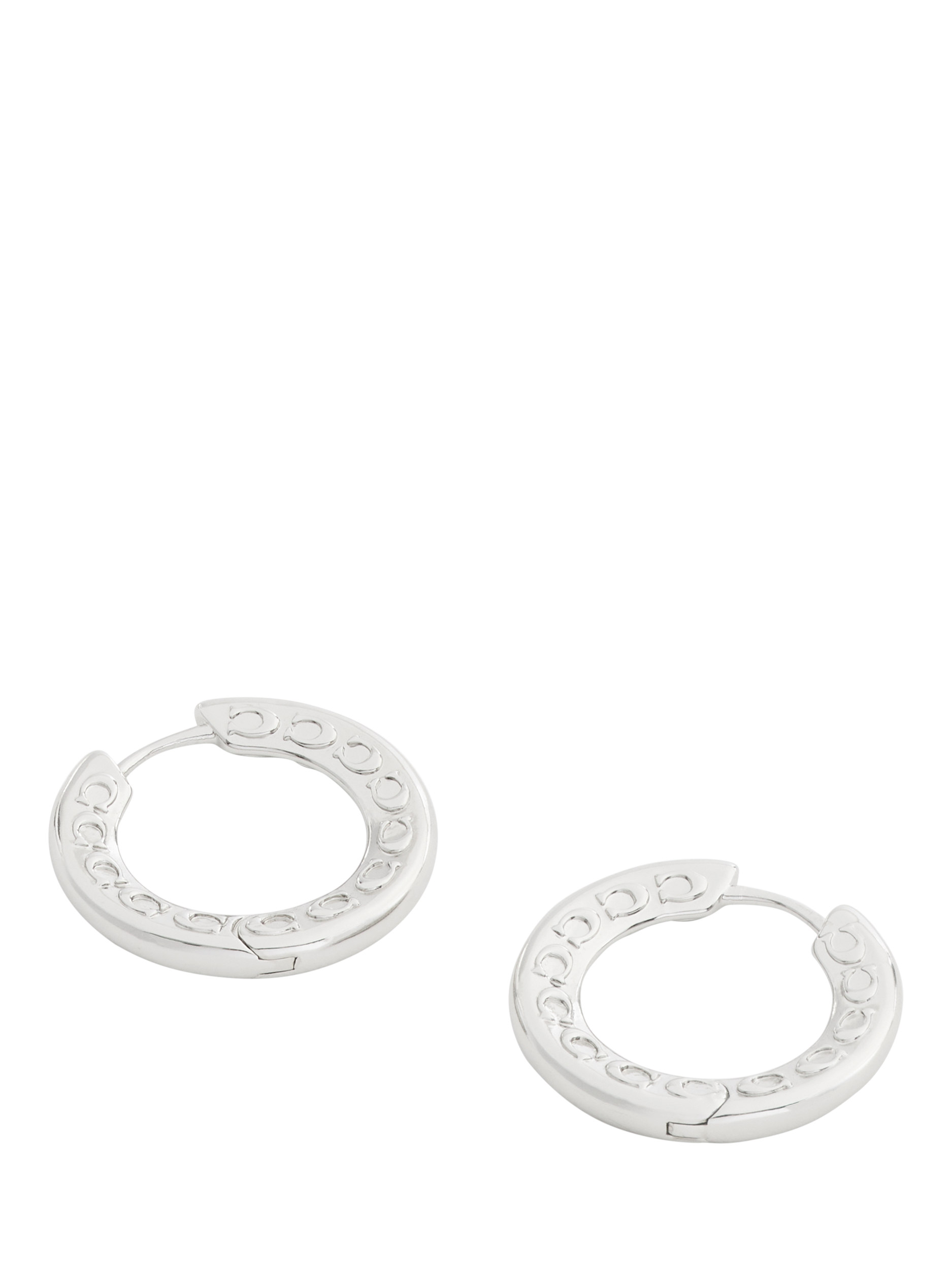 Product image 2 of 3, which shows Coach Sculpted C Hoop Earrings, Rhodium