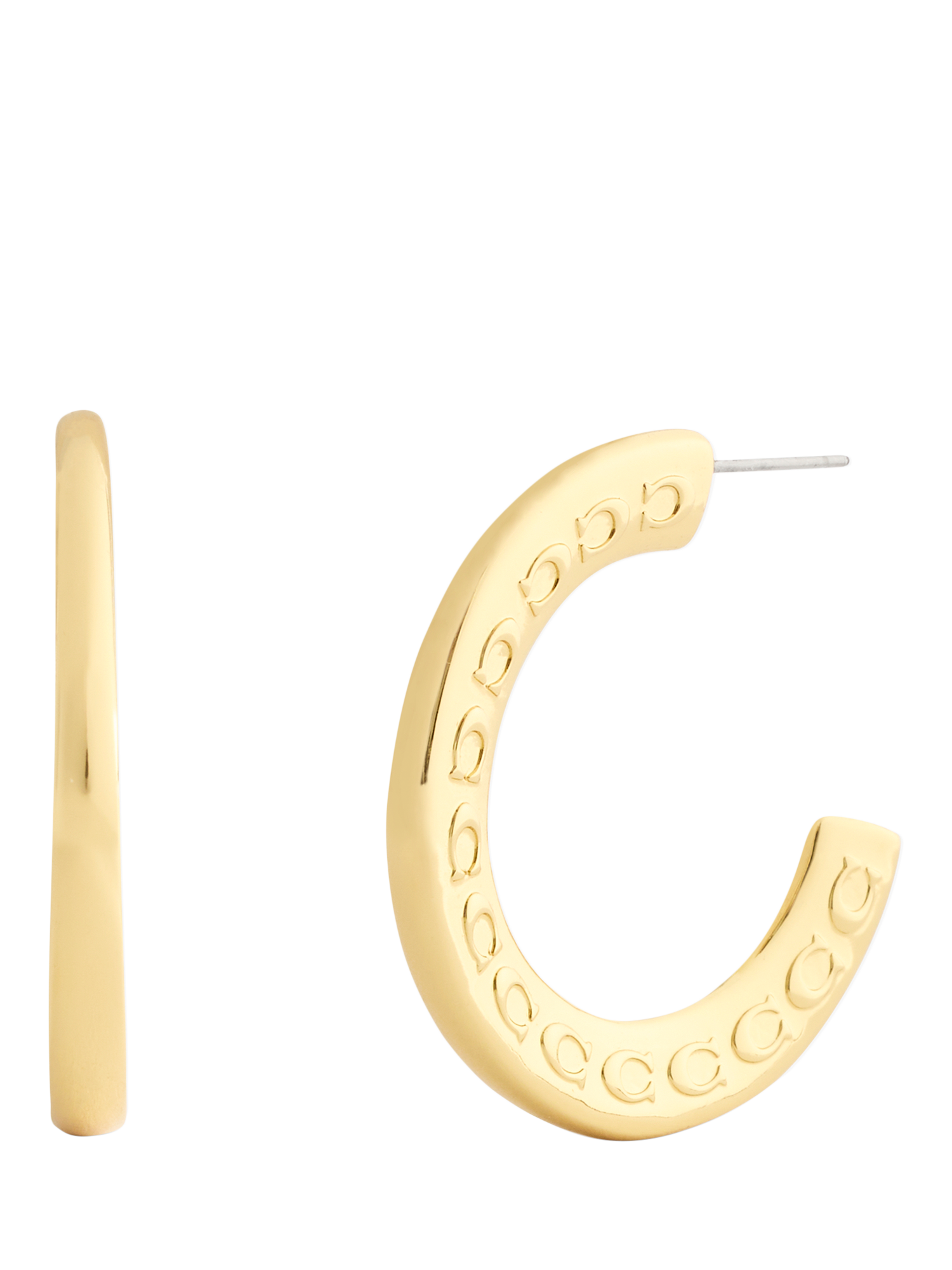 Product image 1 of 3, which shows Coach Sculpted C Minimal Hoop Earrings, Gold
