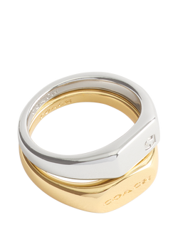 Coach Signet Ring Set, Twotone, Size O, Twotone