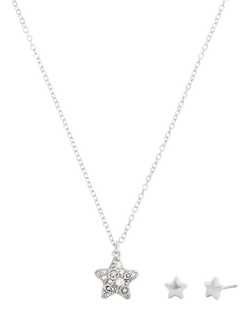 Coach Crystal Star Necklace and Earring Set, Rhodium, Rhodium