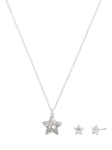 Coach Crystal Star Necklace and Earring Set, Rhodium, Rhodium