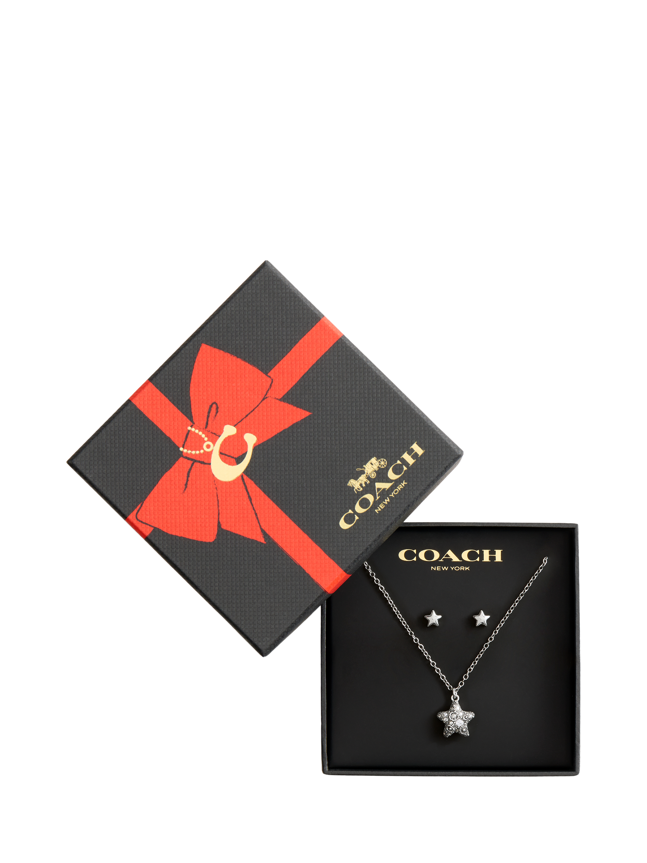 Product image 2 of 5, which shows Coach Crystal Star Necklace and Earring Set, Rhodium