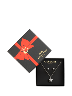Coach Crystal Star Necklace and Earring Set, Rhodium - view 2, Rhodium