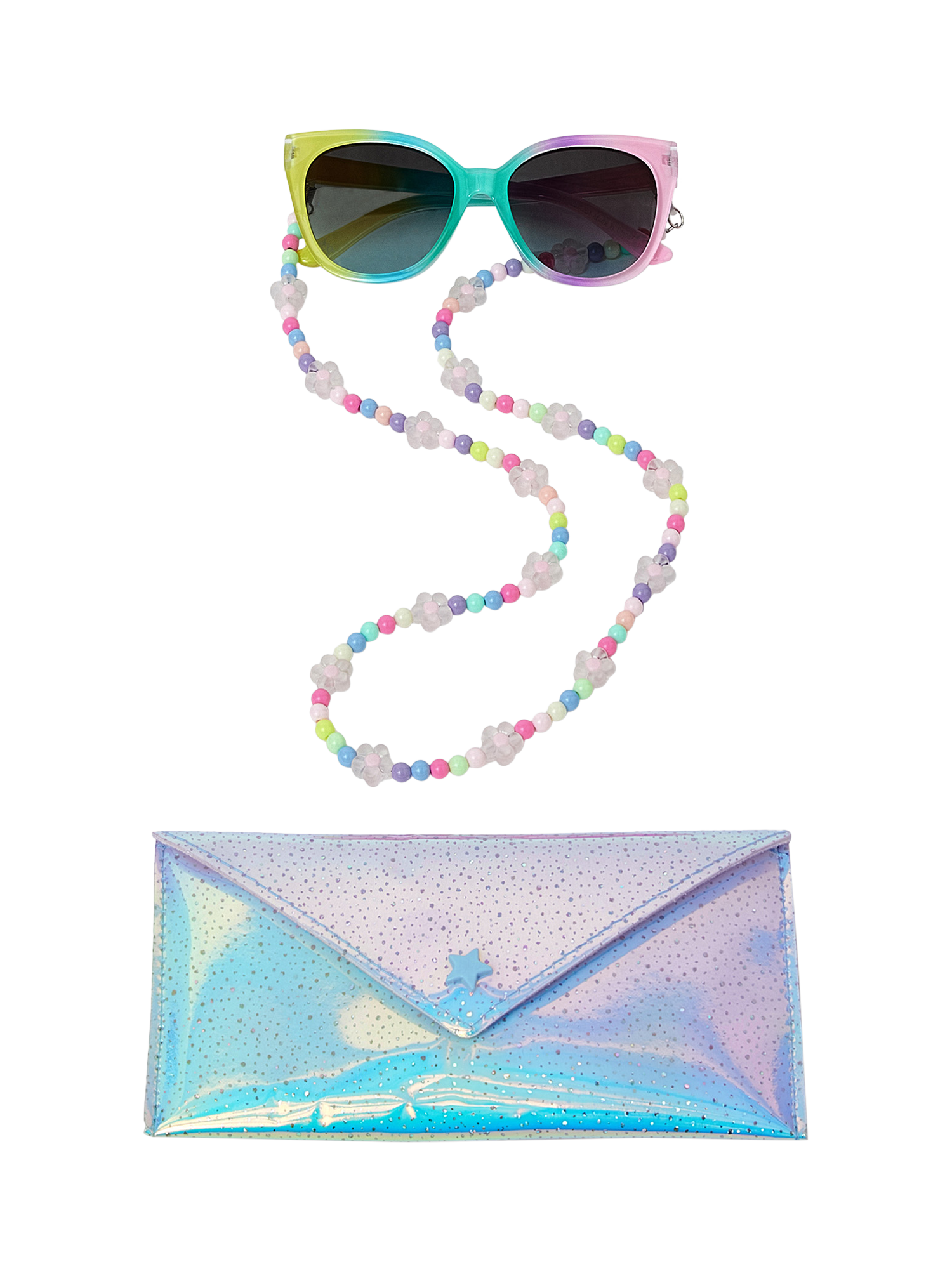 Product image 1 of 3, which shows Accessorize Angels by Accessorize Kids' Ombre Cat's Eye Sunglasses, Chain & Case Set