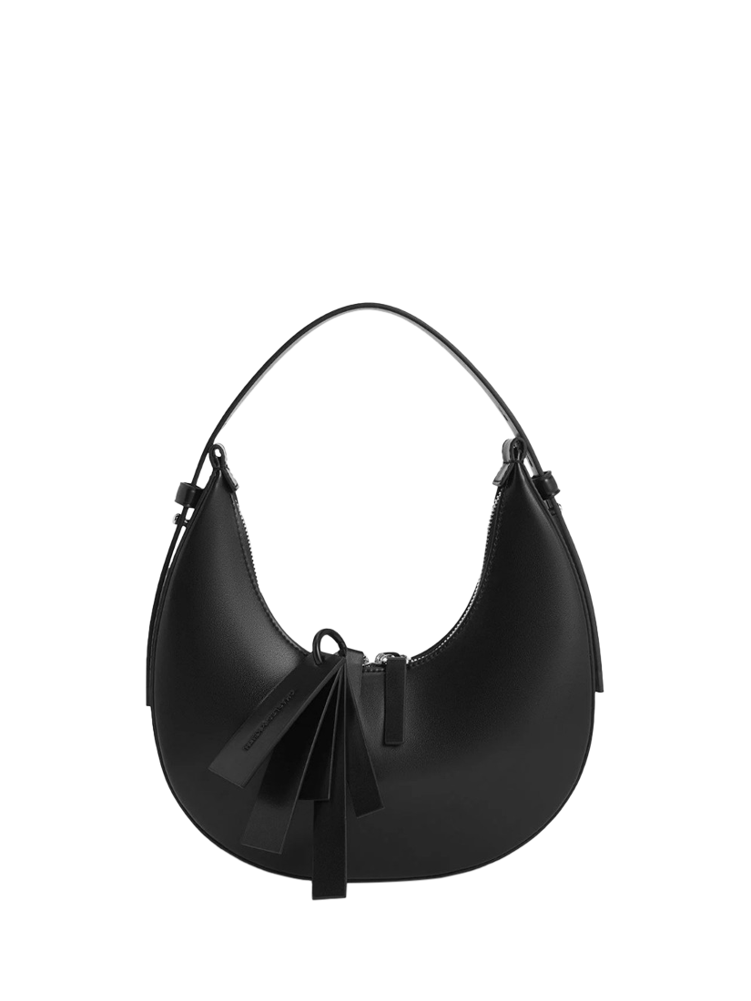 Product image 1 of 4, which shows CHARLES & KEITH Carey Hobo Bag, Black