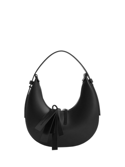 CHARLES & KEITH Carey Crescent Faux Leather Hobo Bag, Black