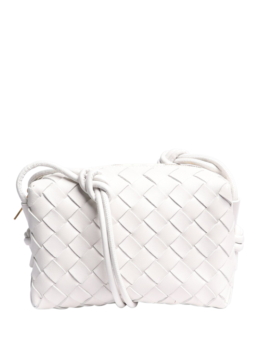 Pre-loved Bottega Veneta Mini Loop Intrecciato Leather Cross-Body Bag, White