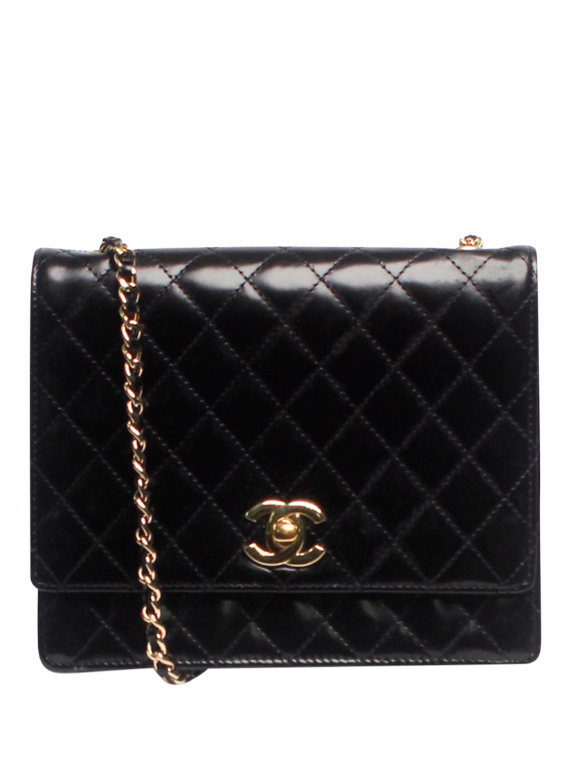 Pre-loved CHANEL 2011 Patent Quilted Mini Single Flap Cross Body Bag, Black
