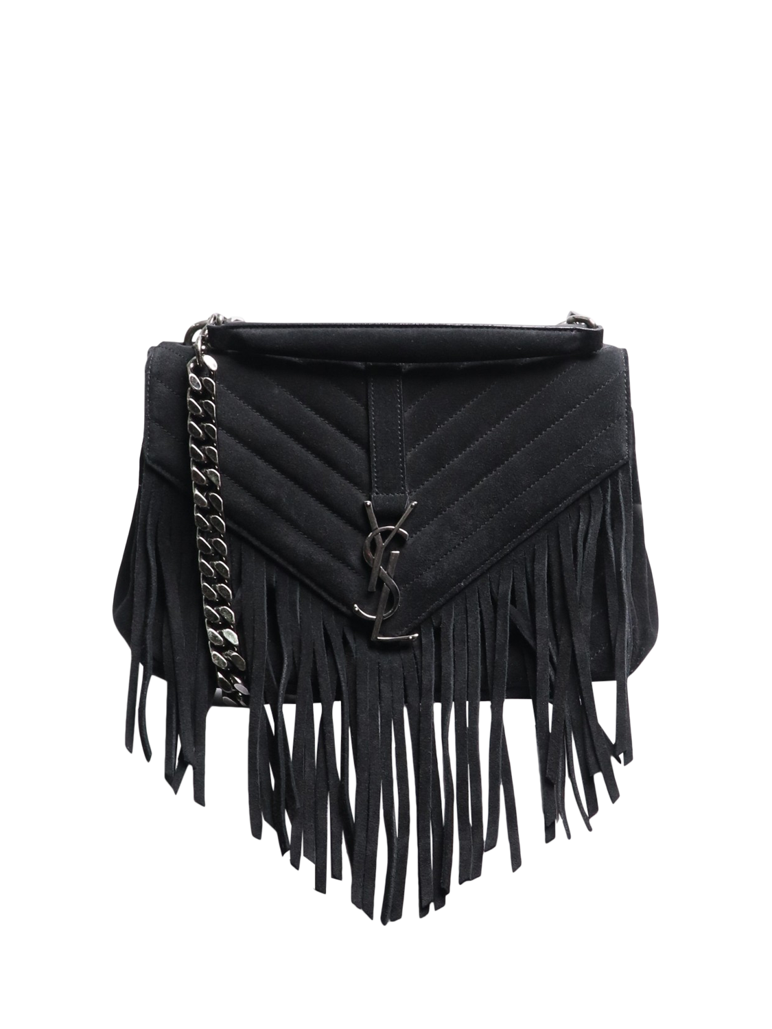 Pre-loved SAINT LAURENT Suede Fringed Shoulder Bag, Black