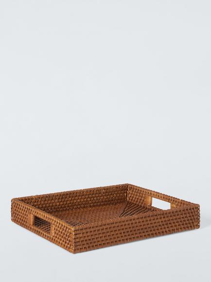 John Lewis Rattan Handled Tray, Natural, 