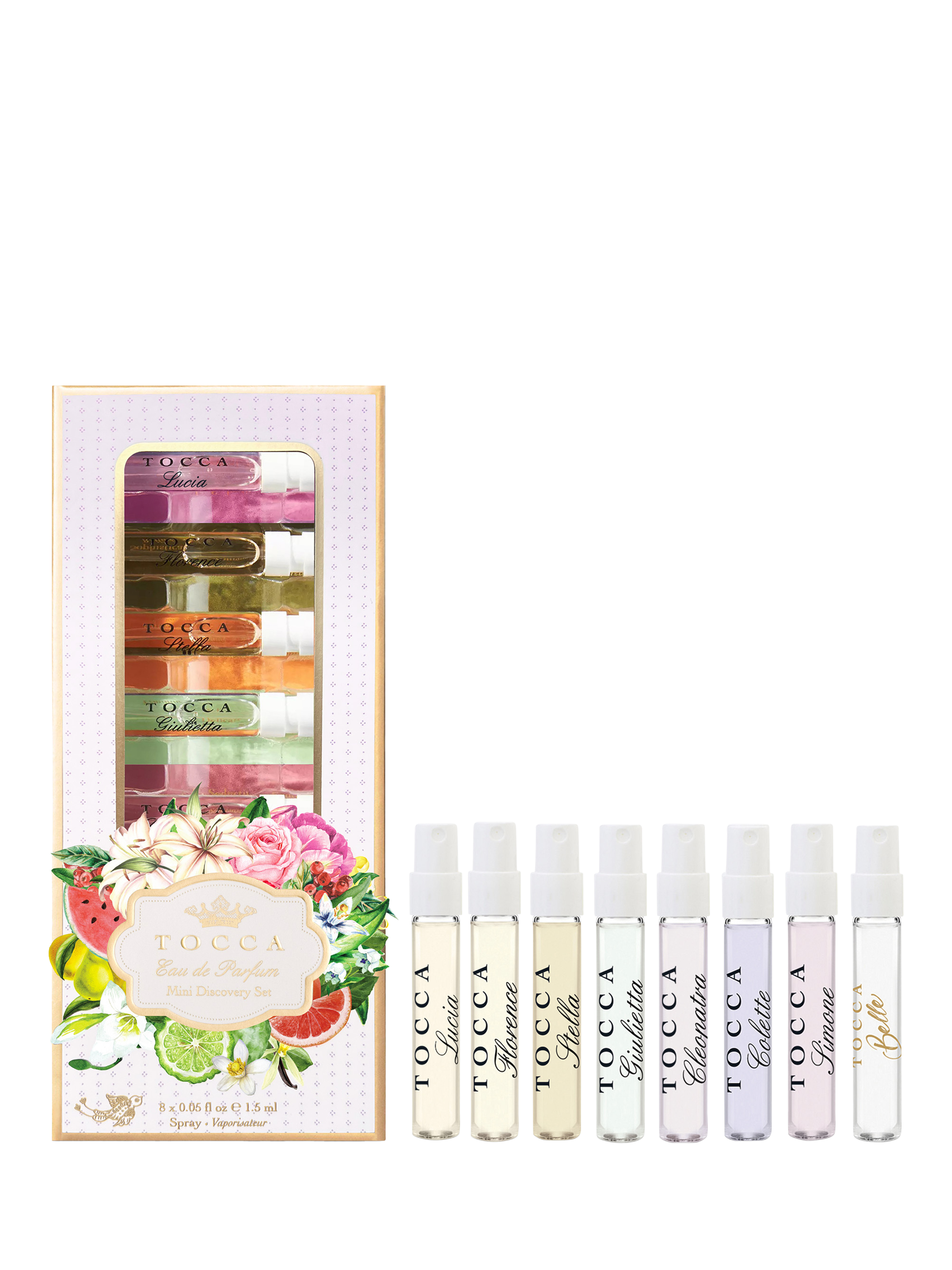 Product image 1 of 3, which shows TOCCA Eau de Parfum Mini Discovery Fragrance Gift Set, 8 x 1.5ml