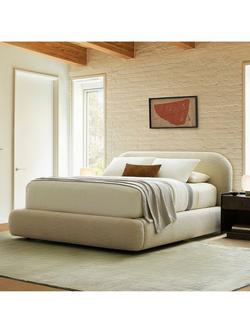 West Elm Laurent Upholstered Bed Frame, Double, Natural - view 2, Pebble