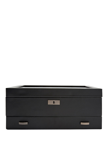 WOLF Axis Vegan Leather 10 Piece Watch Box with Storage, Powder Coated Steel, Powder Coat