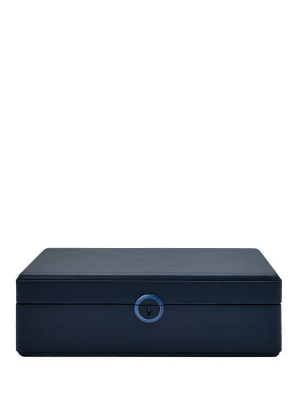 WOLF Earth Apple Leather 5 Piece Watch Box with Storage, Midnight Blue