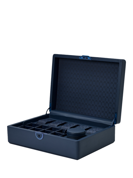 WOLF Earth Apple Leather 5 Piece Watch Box with Storage - view 2, Midnight Blue