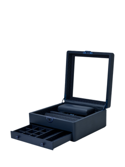 WOLF Earth Apple Leather Watch Stand Box with Glass Lid - view 2, Midnight Blue