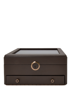 WOLF Earth Apple Leather Watch Stand Box with Glass Lid, Coffee