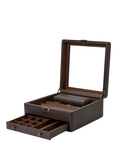 WOLF Earth Apple Leather Watch Stand Box with Glass Lid, Coffee