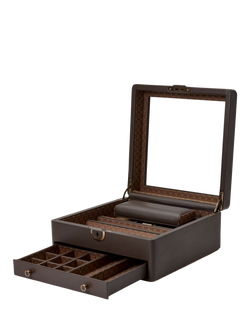 WOLF Earth Apple Leather Watch Stand Box with Glass Lid - view 2, Coffee