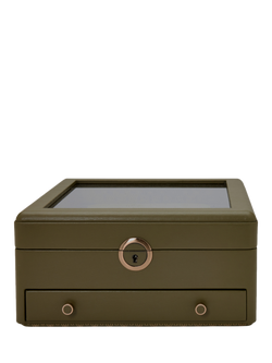 WOLF Earth Apple Leather Watch Stand Box with Glass Lid, Olive