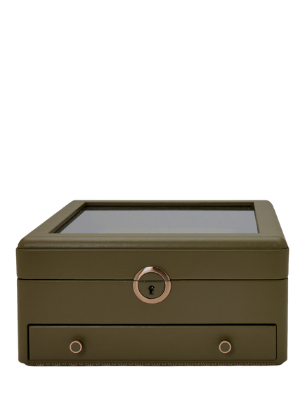 WOLF Earth Apple Leather Watch Stand Box with Glass Lid, Olive