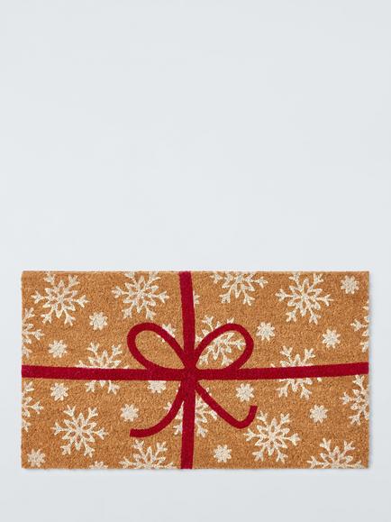 John Lewis Christmas Bow Door Mat, Red/Multi, Red/Multi