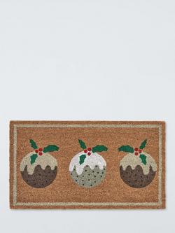 John Lewis Christmas Trio of Puddings Door Mat, Red/Multi