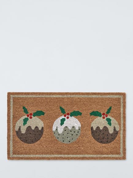 John Lewis Christmas Trio of Puddings Door Mat, Red/Multi