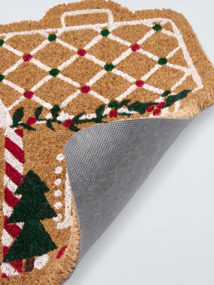 John Lewis Christmas Gingerbread House Door Mat, Red/Multi - view 2, Red/Multi