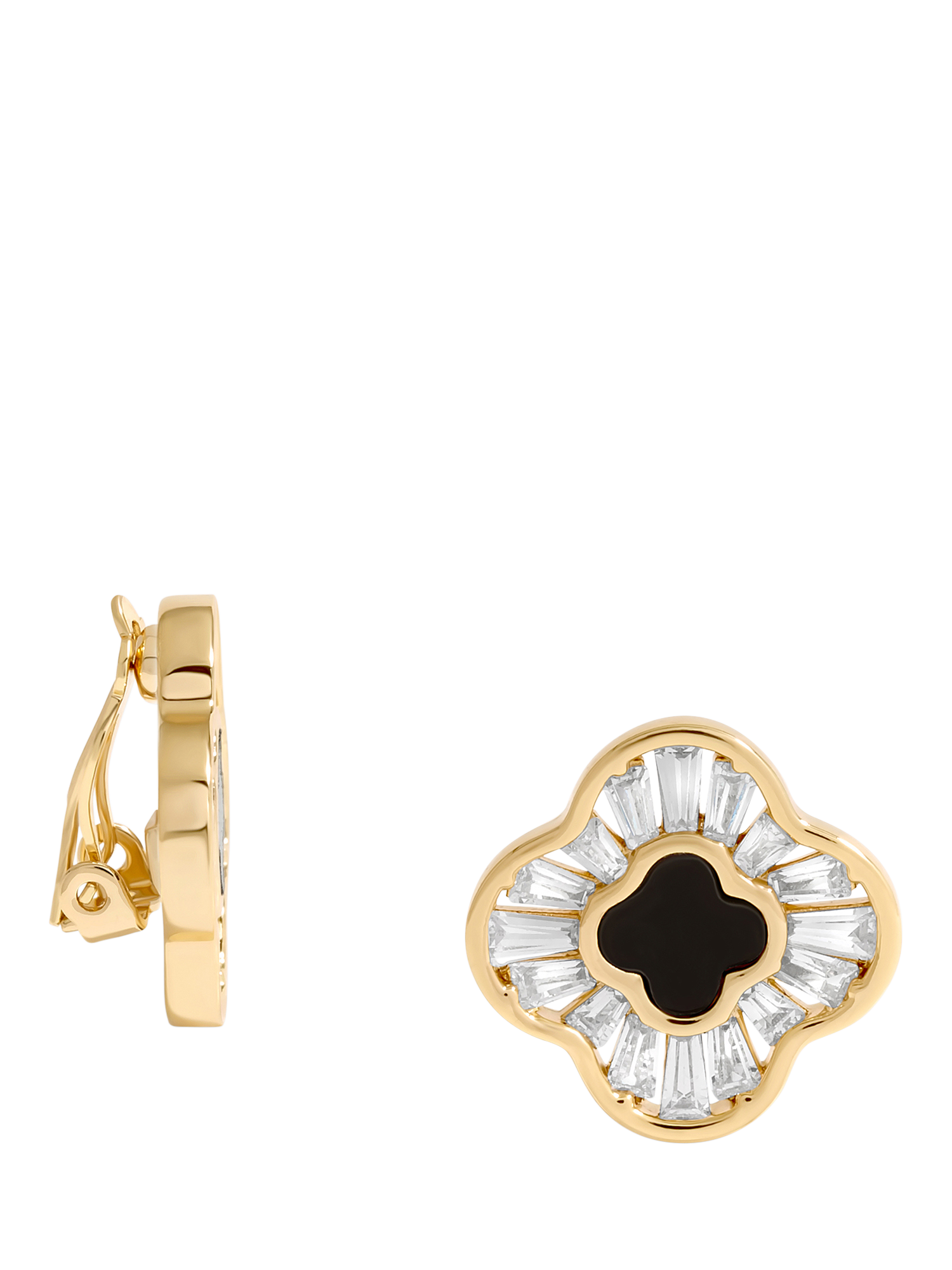 Product image 1 of 1, which shows Jon Richard Gold Plated Cubic Zirconia And Jet Enamel Earrings, Gold/Black