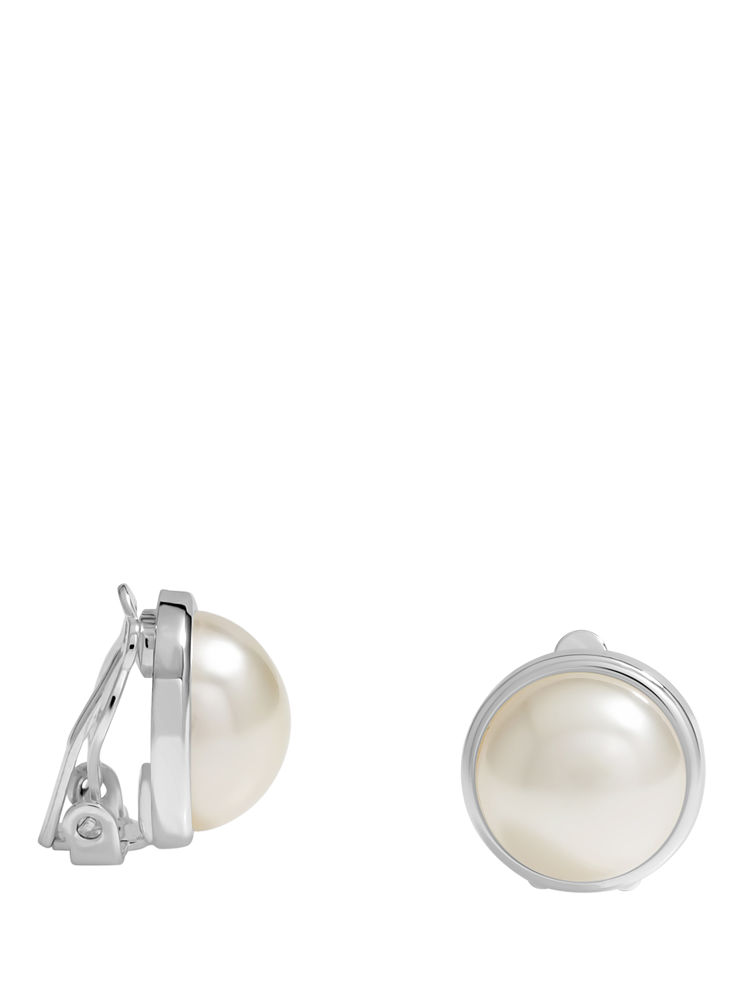 Product image 1 of 1, which shows Jon Richard Pearl Dome Clip Earrings, Silver
