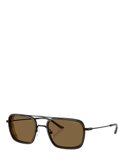 Emporio Armani EA2162 Men's Square Sunglasses, Matte Black/Brown, Matte Black/Brown