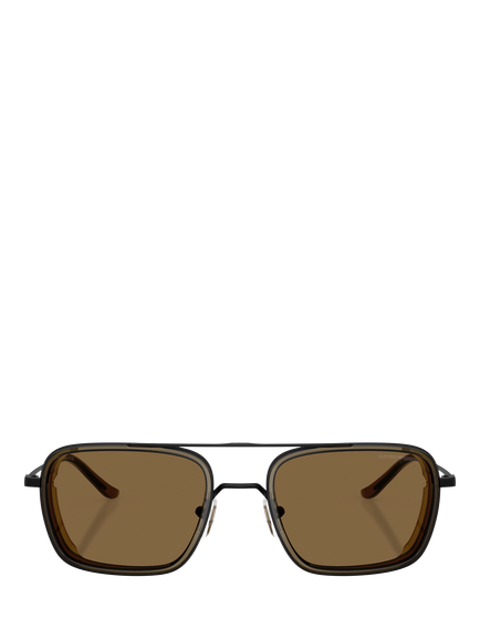 Emporio Armani EA2162 Men's Square Sunglasses, Matte Black/Brown - view 2, Matte Black/Brown