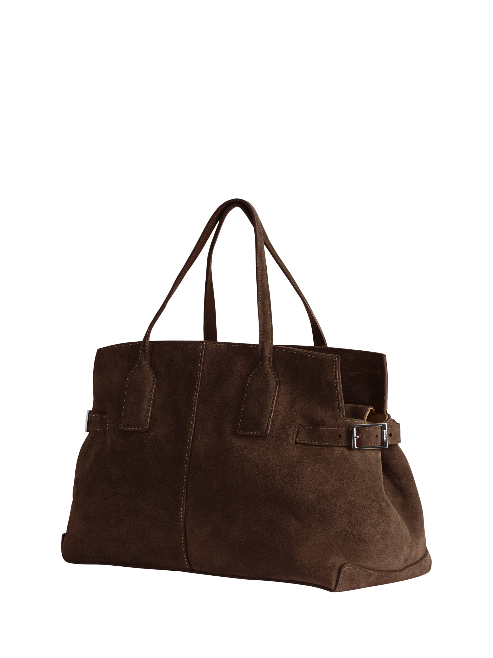 Product image 2 of 5, which shows Flattered Lisa Suede Bowler Bag, Chocolate