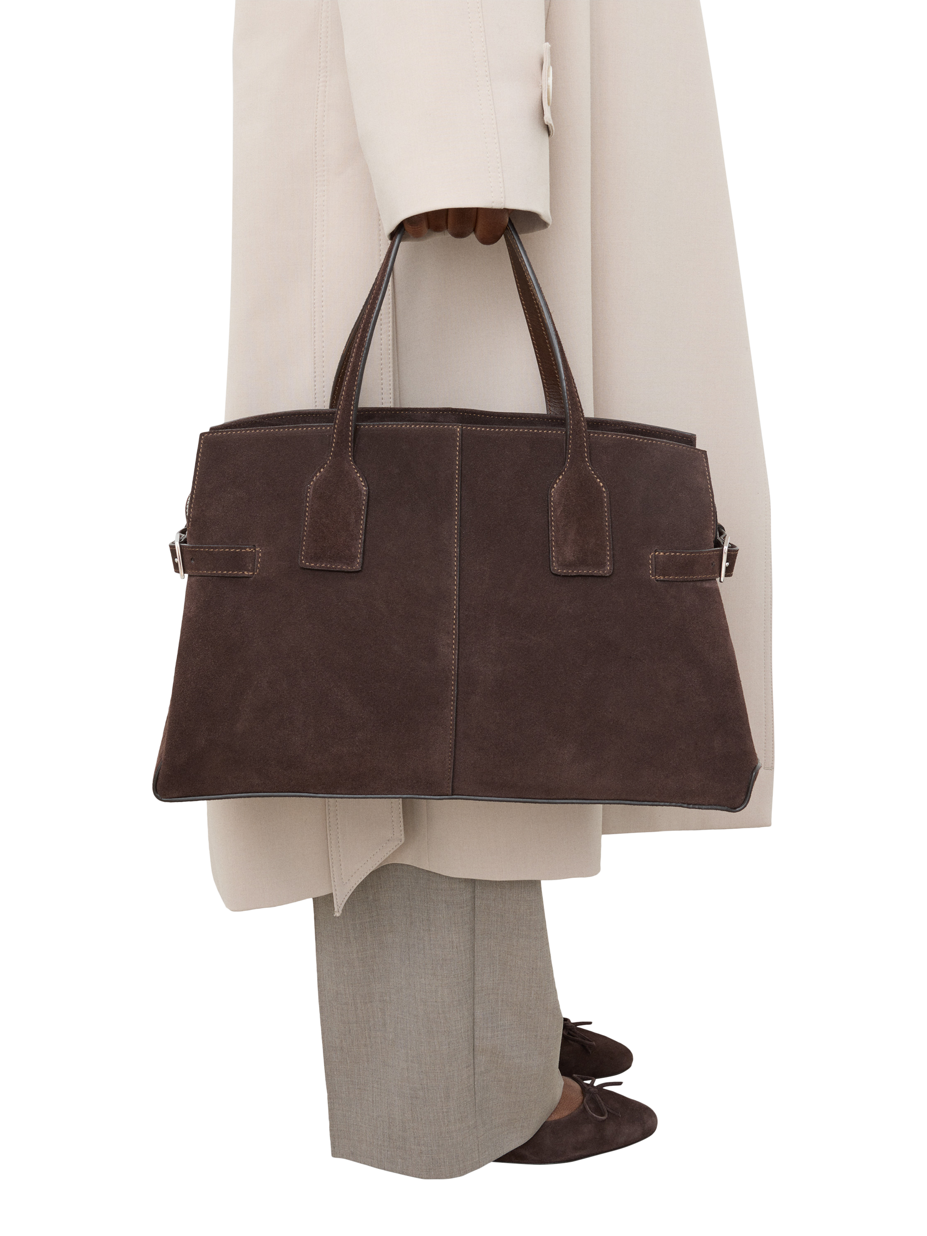 Product image 3 of 5, which shows Flattered Lisa Suede Bowler Bag, Chocolate