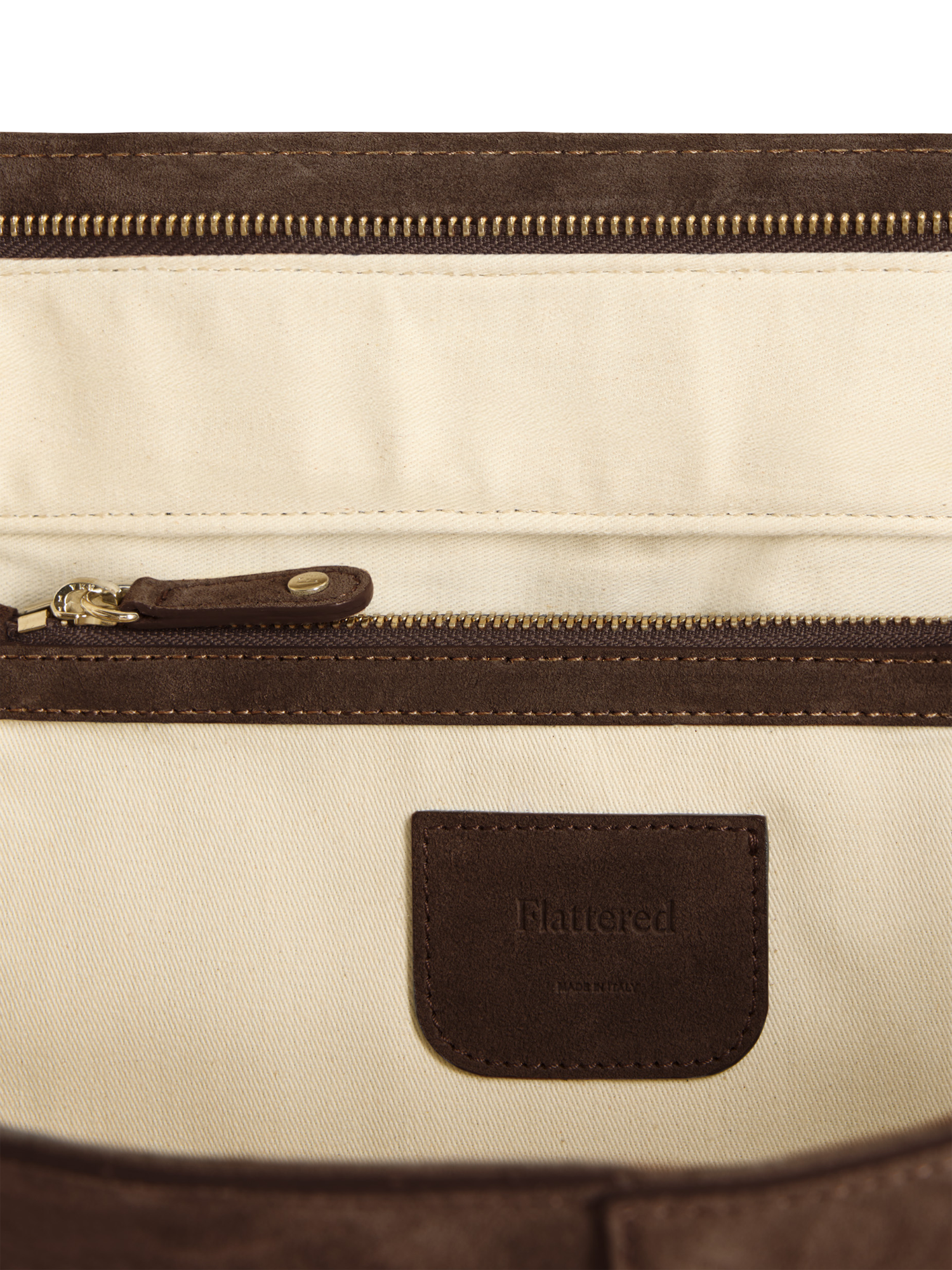 Product image 5 of 5, which shows Flattered Lisa Suede Bowler Bag, Chocolate