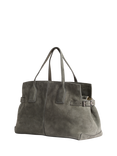 Flattered Lisa Suede Bowler Bag, Stone Grey