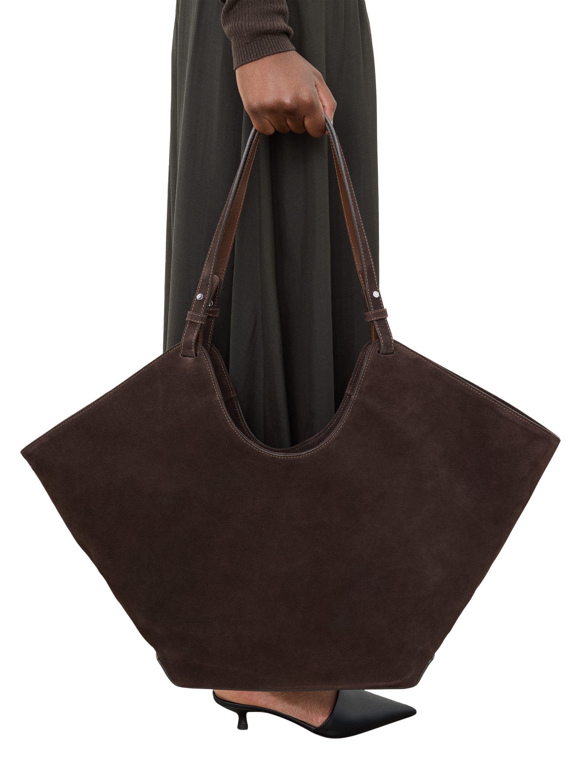 Product image 1 of 12, which shows DAHLIA TOTE CHOC SUEDE