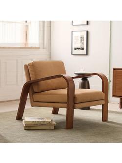 West Elm Hugo Leather Armchair, Cashew - view 2, Leather Cashew