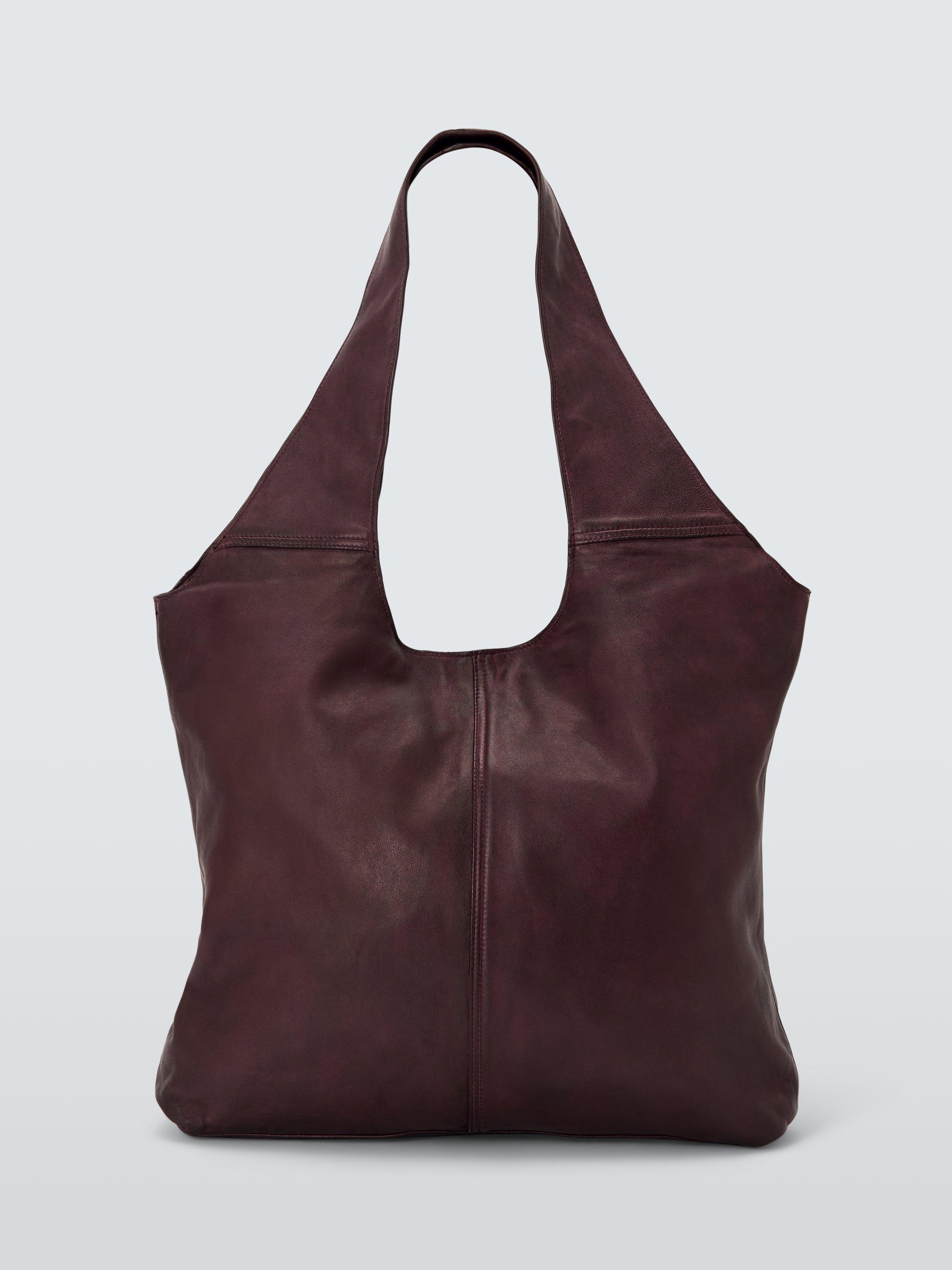 Product image 1 of 6, which shows John Lewis Distressed Leather Hobo Bag, Burgundy