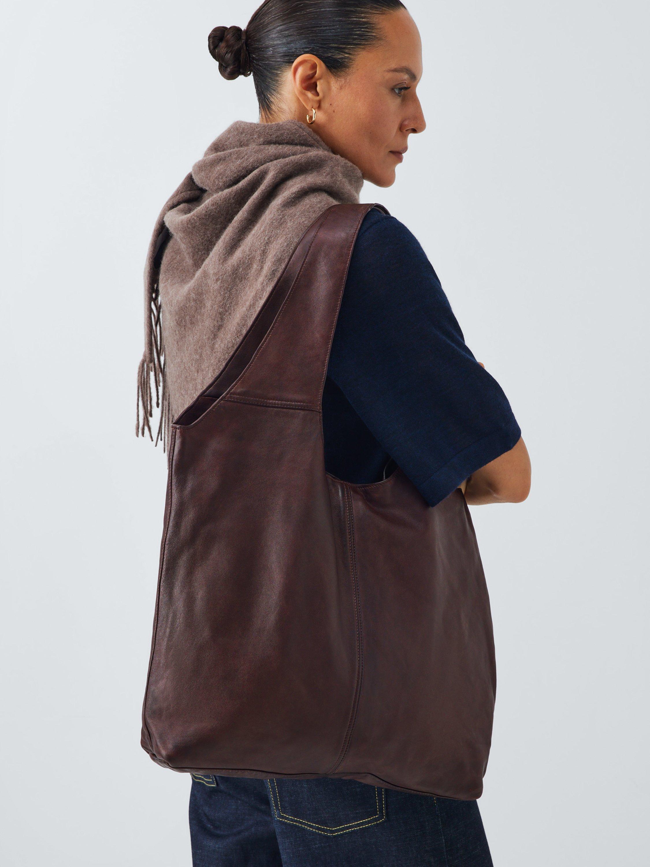 Product image 2 of 6, which shows John Lewis Distressed Leather Hobo Bag, Burgundy