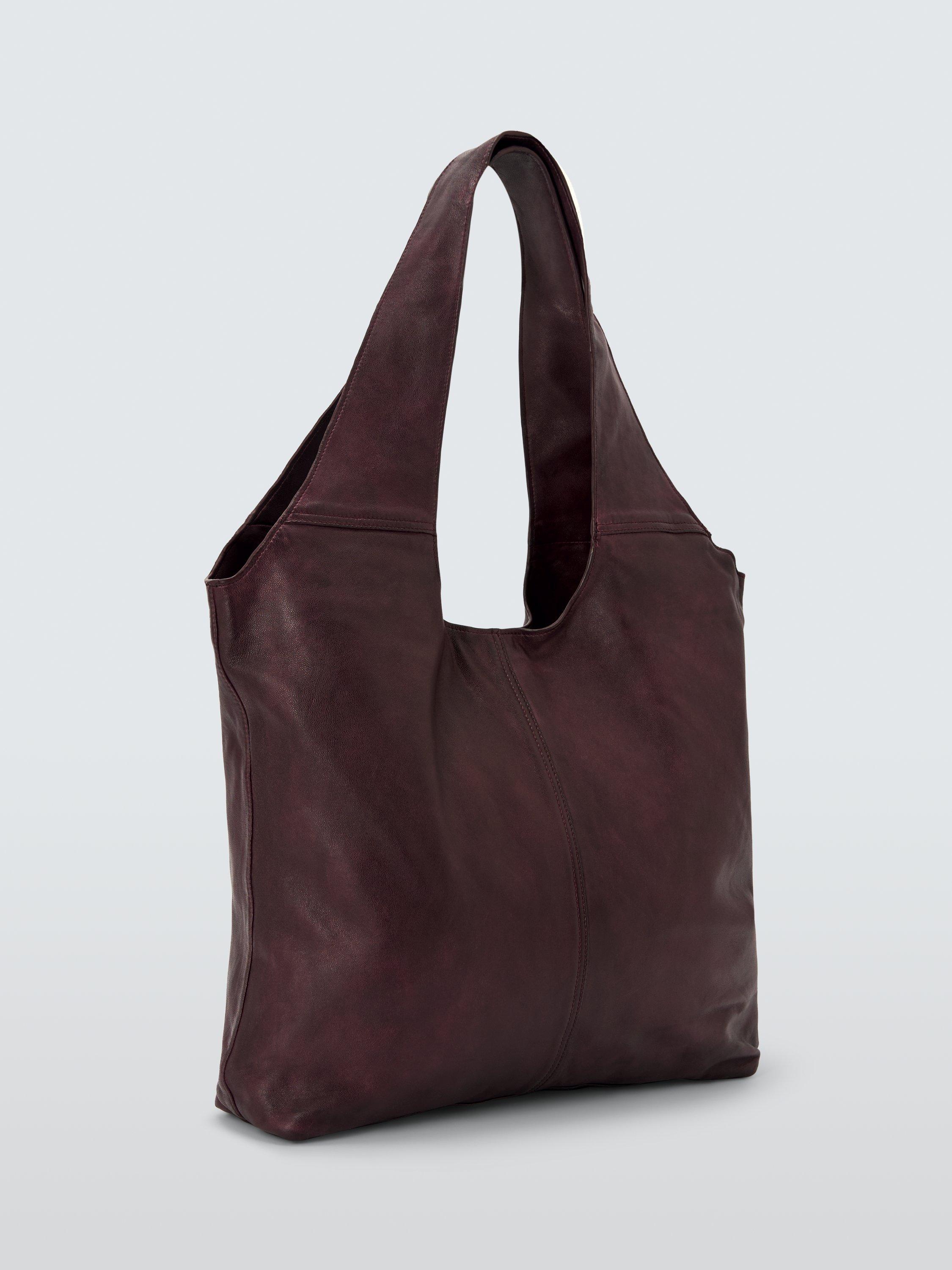 Product image 3 of 6, which shows John Lewis Distressed Leather Hobo Bag, Burgundy