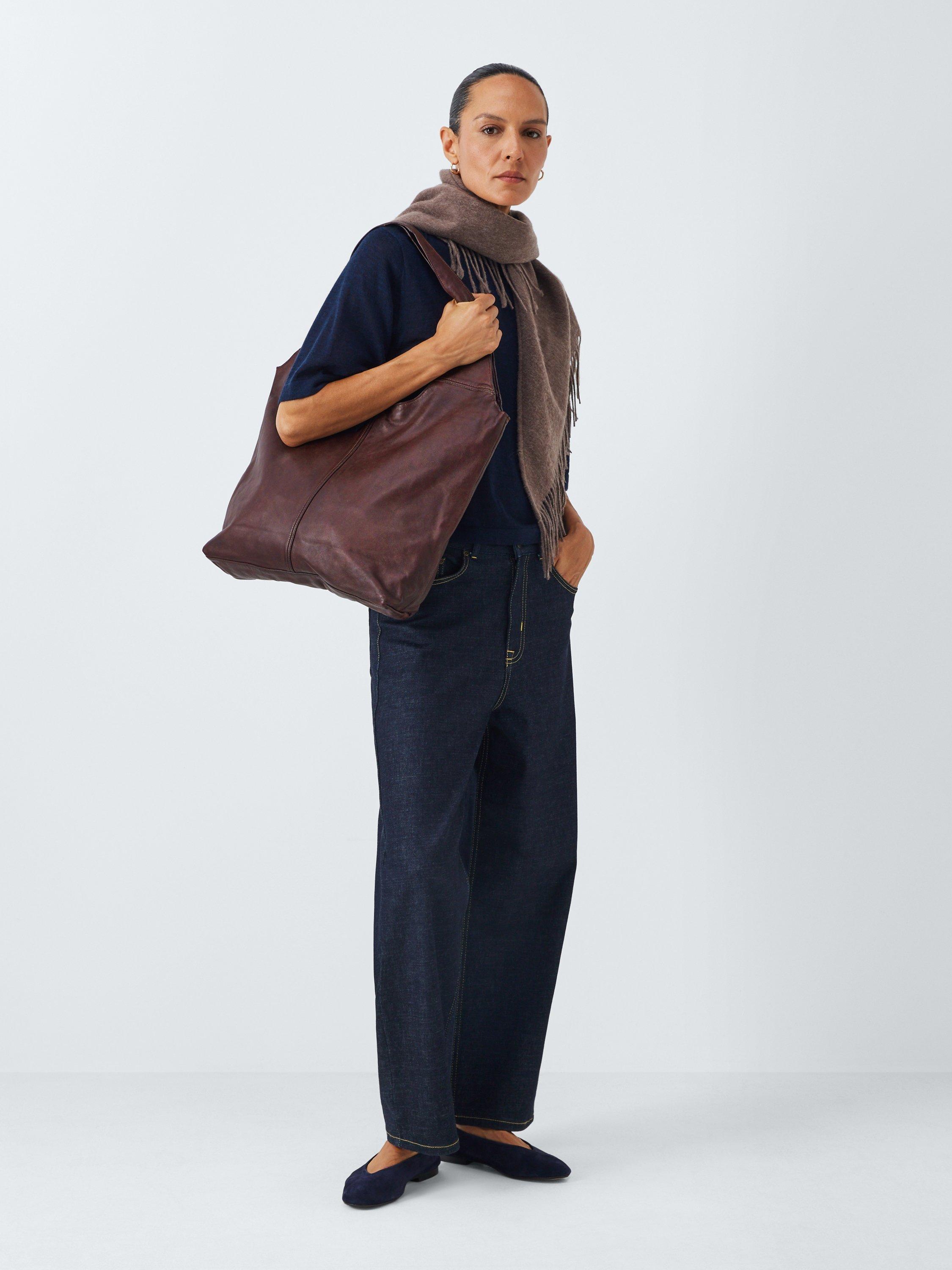 Product image 6 of 6, which shows John Lewis Distressed Leather Hobo Bag, Burgundy