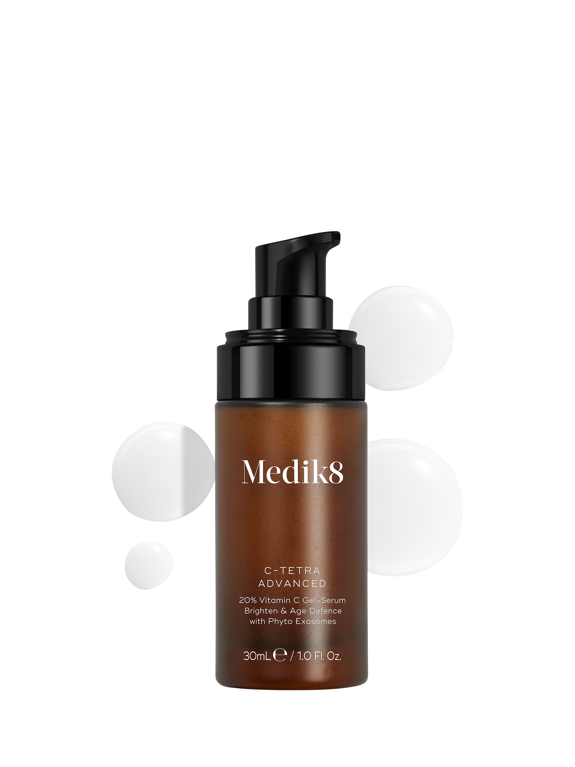 Medik8 C-Tetra Advanced 20% Vitamin C Gel-Serum with Phyto Exosomes on a grey background