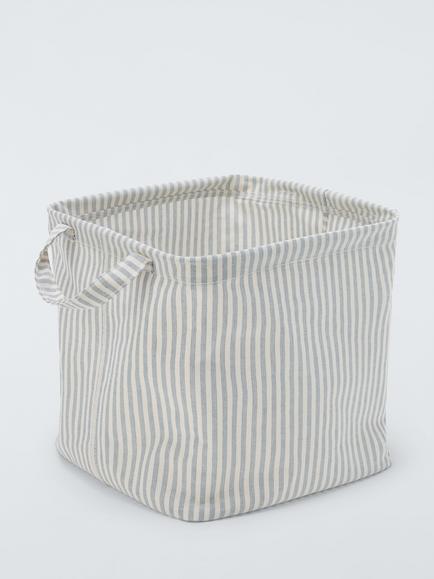 John Lewis Stripe Open Storage Cube, Grey/Natural, Grey/Natural