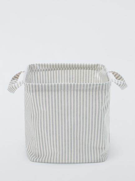 John Lewis Stripe Open Storage Cube, Grey/Natural - view 2, Grey/Natural